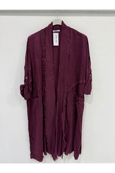 della moor Women's Burgundy Italian Cut-Off Foldable Sleeve Oversize Long Lin...