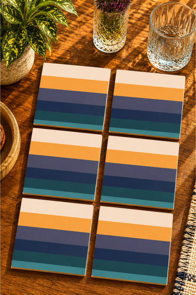 JHAAR Colorful Striped Modern Design Set of 6 Coasters - Uv Printing Mdf - 10...