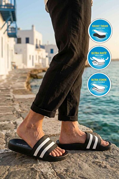 WALKWAY 8000-01 m Black-White Men's Slippers