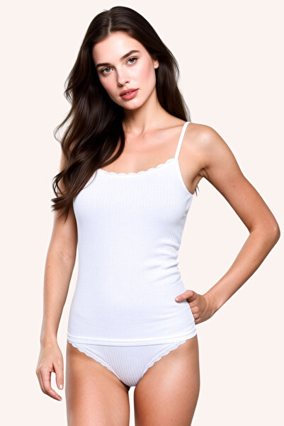 Pearlune Women's Viscose Lace Detailed String Strap Tank Top & Panties Set - ...