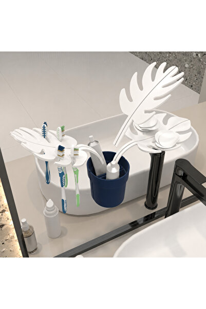 ERZA HOME Dekoratif Monstera Yaprak Diş Fırçalık ve Banyo Organizeri