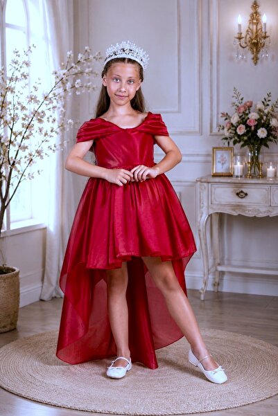 DeKuBaby Rochie de seară pentru copii cu coroană de prințesă de cristal și tr...