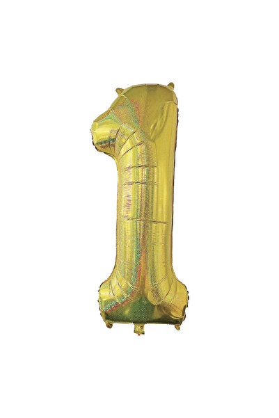 Zumzeria Holographic Gold Foil Number 1 Party Balloon - 110cm