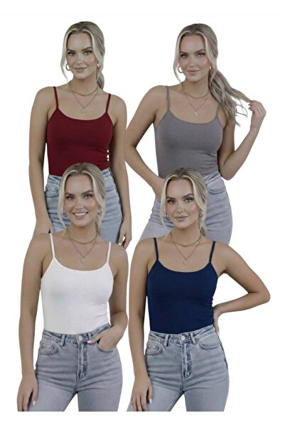Women's Strappy Bodysuit 4-Pack Basic Thin Strap Flexible Casual Top