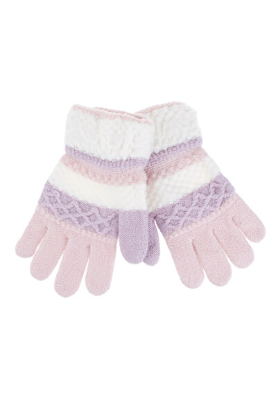 Zumzeria White Pink Purple Jacquard Gloves for Kids 6-10 Years - Pairs
