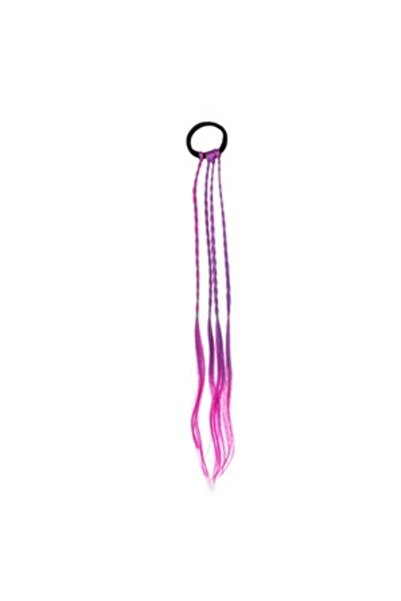 Zumzeria Elastic de păr negru cu 4 șuvițe împletite fucsia și mov pentru copi...