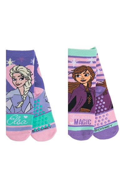 Zumzeria Pink Lilac Winter Socks with Frozen Pattern Anti-slip - 2 pairs