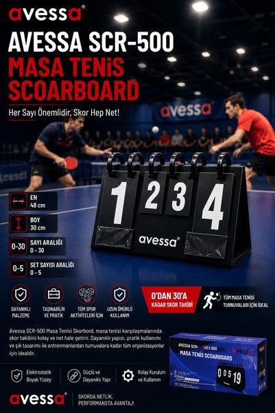 AVESSA SCR-500 Masa Tenisi Scoreboard - Hızlı ve Kolay Skor Takibi - Profesyonel Görünüm