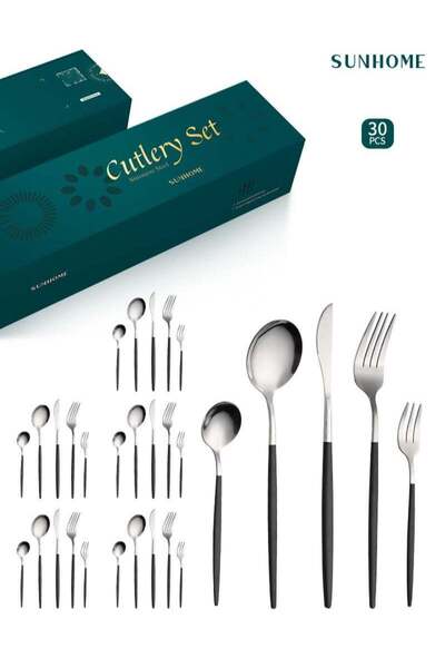 Sunhome 30-Piece Stainless Steel Cutlery Set Kitchen Utensil Set Western Tabl...