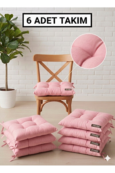 Mirayra Tekstil 6 Adet Sandalye Minderi, Bağcıklı, 40x40 Ebatında