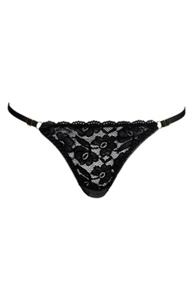 Zumzeria Black Lace Adjustable Elastic String Thong for Women
