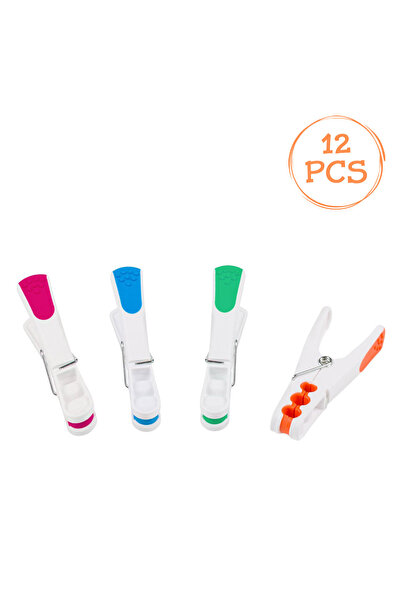 Zumzeria Cârlige albe cu mâner moale colorat pentru rufe 9cm - 12 bucăți