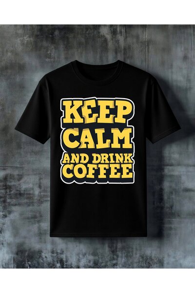 COMVİCHO تي شيرت كبير الحجم مطبوع عليه Keep Calm Coffee