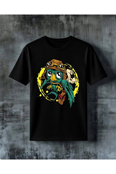 COMVİCHO Pilot Kusu Steampunk Printed Oversize T-Shirt