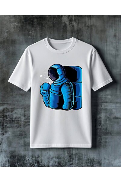 COMVİCHO Astronaut Blue Printed Oversize T-Shirt