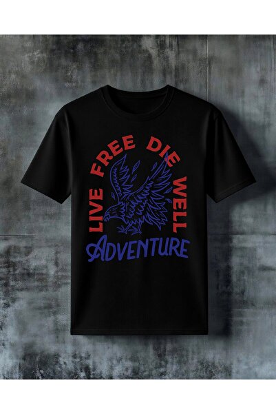 COMVİCHO Live Free Dwell Eagle Printed Oversize T-Shirt