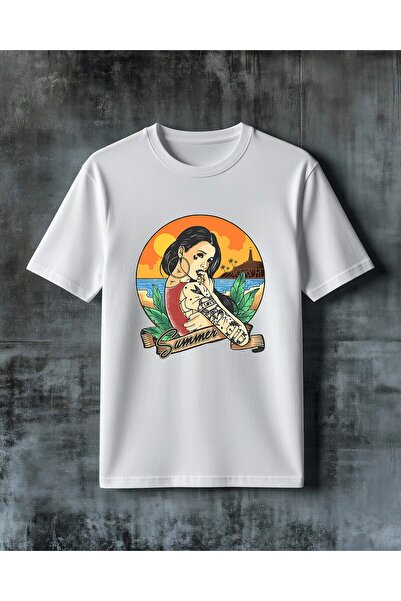 COMVİCHO Summer Women's Tattoo Printed Oversized T-Shirt