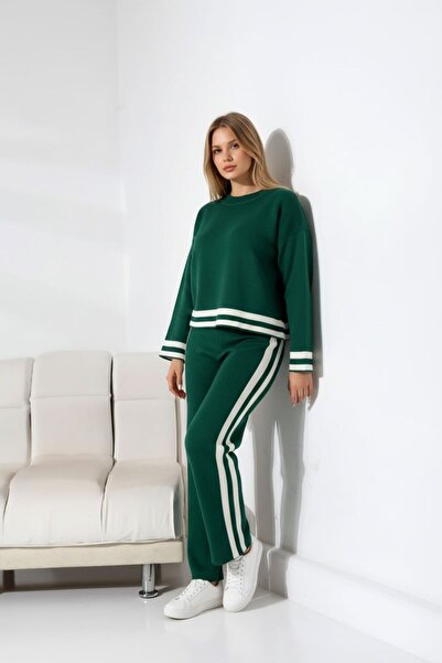 Intisimo Women's Knitted Two-Piece Set, Green/White