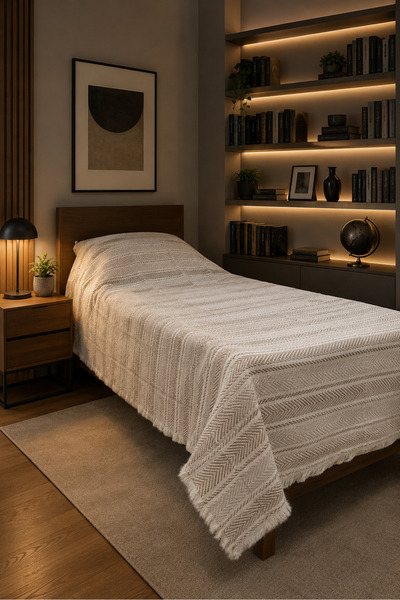 Cottonest Single Pique 160X220 cm Decorative Bedspread with Fringe Detail Sof...
