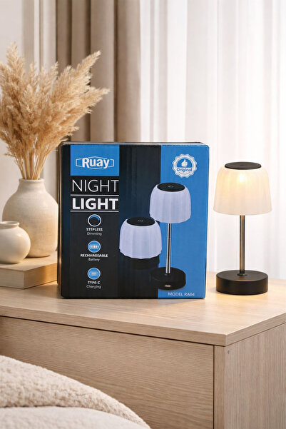 RUAY Night Light Table Lamp, Rechargeable LED Stepless Dimming Bedside Lamp w...