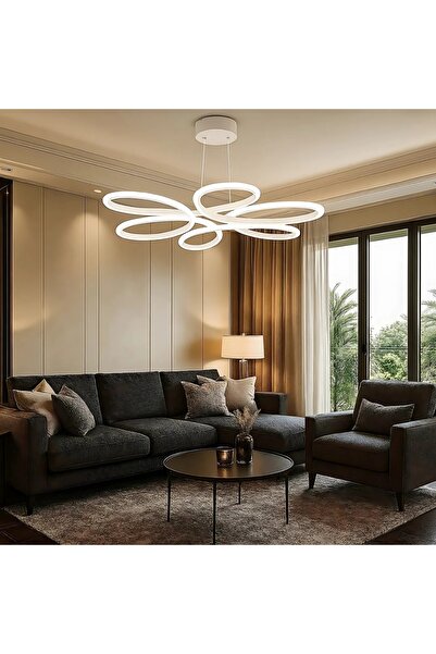 Elektroyou Lupin Beyaz Sarkık Power Beyaz Ledli Avize Modern Led Avize-Çap 60 cm