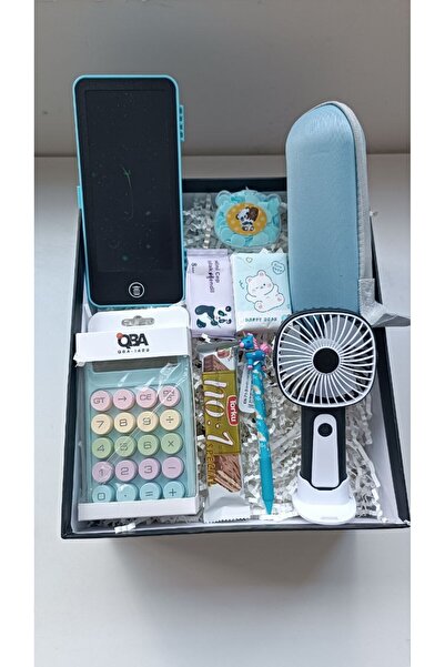 Artopio Kılıflı Mini Şemsiye +LCD Çizim Tabletli Kalemlik+ Şarjlı Fan Set | E...