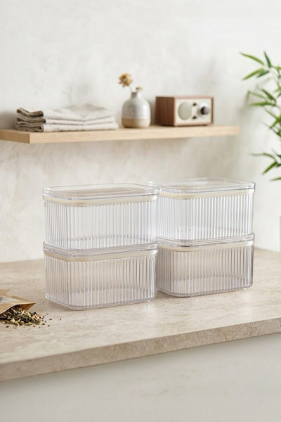 Kitchen Life Σετ 4 Μεγάλων Ετικετογραφημένων Ορθογώνιων Βάζων με Κενό Αέρος 9...