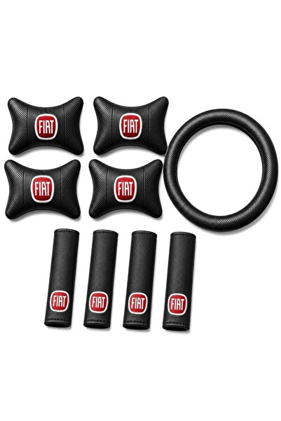 mutlu oto aksesuar Fiat Logolu 9 Parça Oto Boyun Yastığı Kemer Pedi ve Direks...