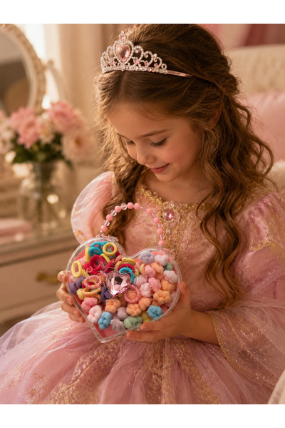 LittleBabyy Little Queen Babyy Kalp Tasarımlı Renkli Mini Saç Lastiği Çantası...