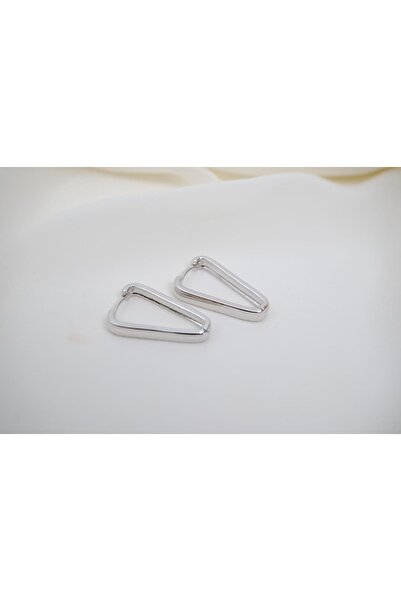 ATELİER TUĞBA Kp492 Chunky Triangle Ring Modern Silver Earrings (Length 25 mm)