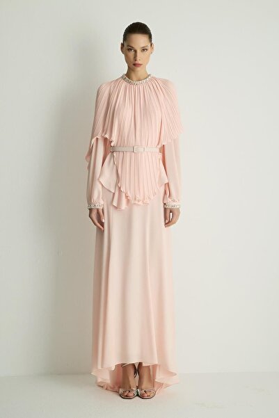 Hanımefendi Giyim Elegant Evening Dress with Pleated Collar Detail