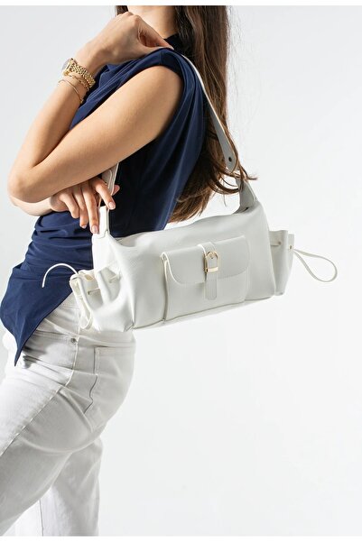 grand coco Women's stylish white handbag and shoulder bag with pocket detail