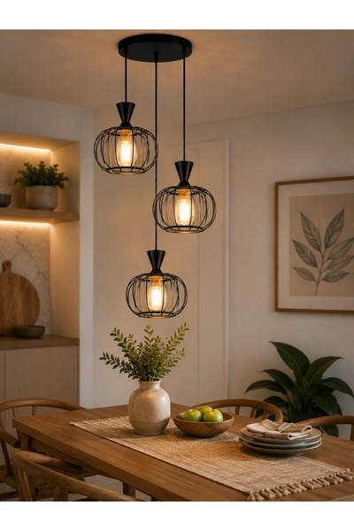 N.zone Modern Triple Black Chandelier with Luxurious Metal Design, 18cm Diame...