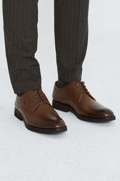White Stone Tan Genuine Leather Lace-Up Men's Classic Shoes