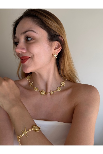 SOPHELIA ACCESSORIES Deniz Işıltısı Kolye Küpe Bileklik Altın Kaplama Set