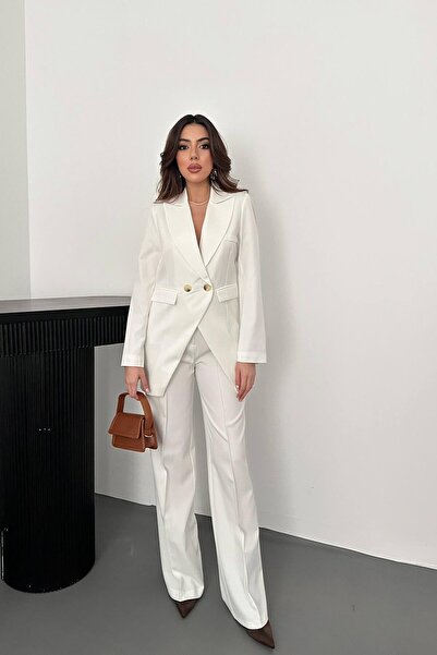 ozelia    Ecru Atlas Jacket and Pants Set