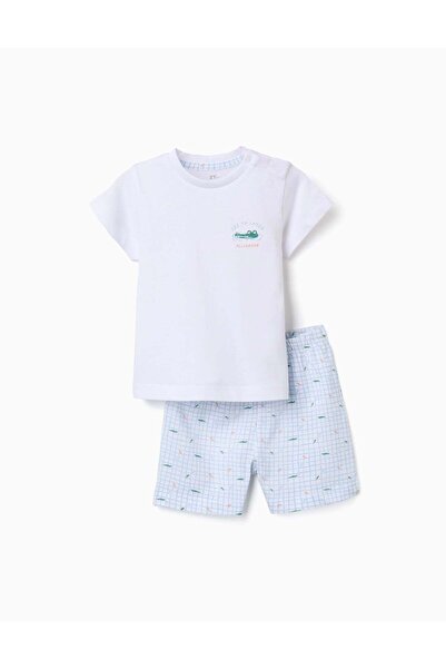 Ziddy Short Sleeve Cotton Pyjamas With Alligator Prints For Baby Boys White