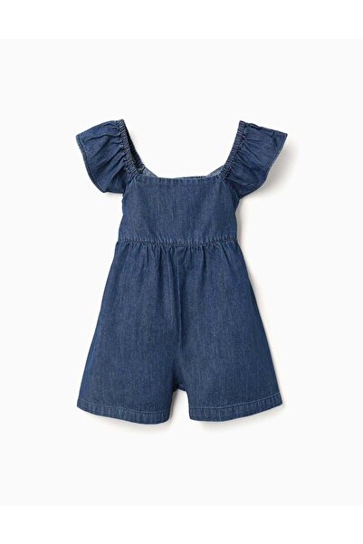Ziddy Denim Playsuit With Ruffled Sleeves For Girls Dark Blue
