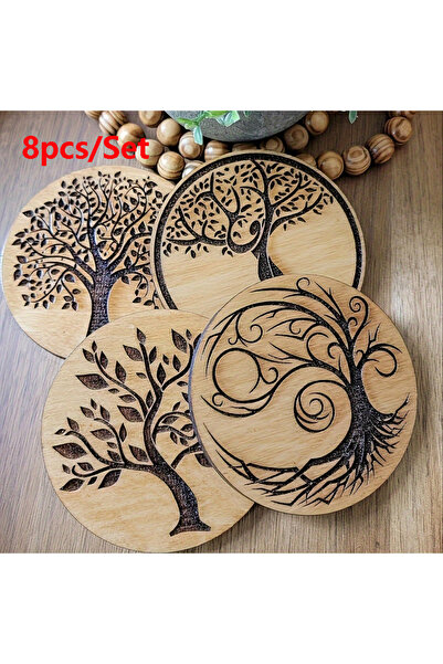 Choice 8pcs 8pcs Rustic Wood Coasters For Nature Lovers Tree Of Life Decor Co...