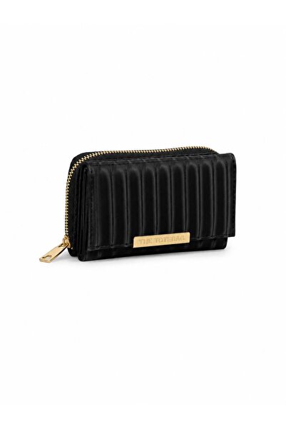 Güneş Women's Black Zipper Wallet Multi-Compartment Modern Card Holder Wallet