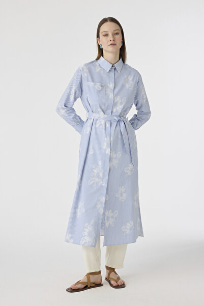 Zühre Striped Belted Shirt Dress Blue Tunic 1616