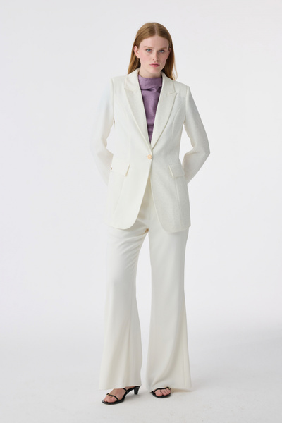 Zühre Double-Breasted Collar Patterned Buttoned Ecru Suit 1920