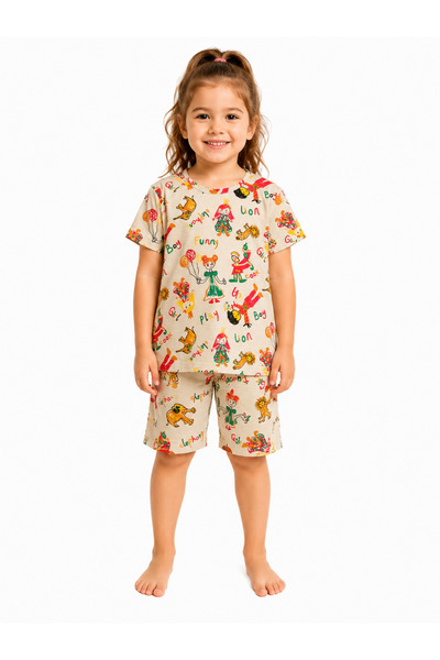 Melisa Ticaret Kız Çocuk Yazlık Pijama Takımı Kısa Kollu Bermuda Şortlu Pamuk...