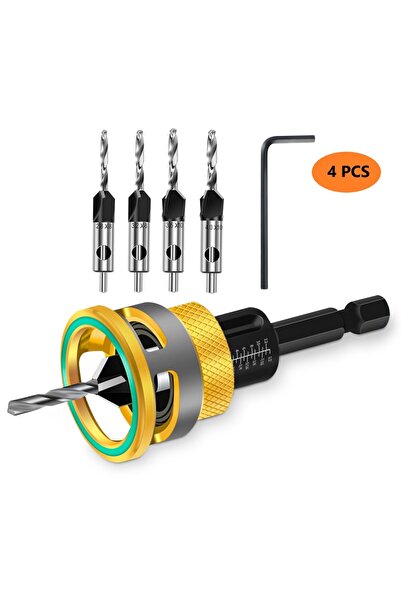 Choice 1 set Four-Flute Countersink Drill Bit Set With Adjustable Depth Stop ...
