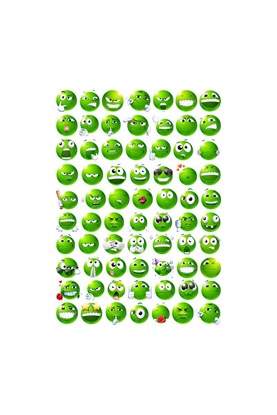 Ororabutik Set de 70 de autocolante cu emoji amuzante verzi - Set de autocola...