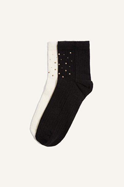DeFacto Women's Stoned Shiny 2-Piece Cotton Socks Set H5591Axns