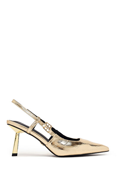 Derimod Women's Gold Open-Back Metallic Thin Heeled Shoes 26Pfe497232