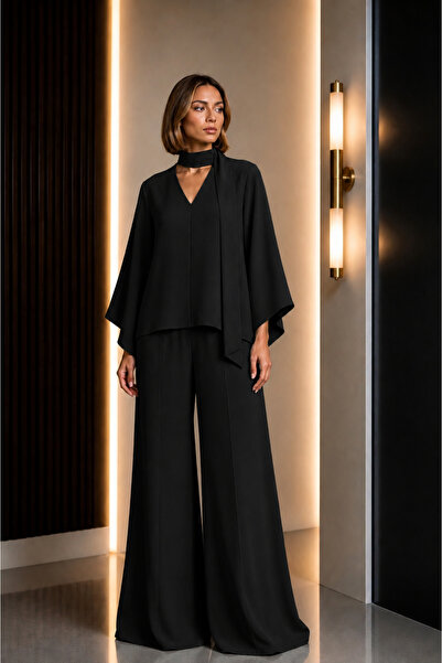 UNTIMELY Kimono Sleeve Detailed Blouse & Trousers Crepe Top & Bottom Set