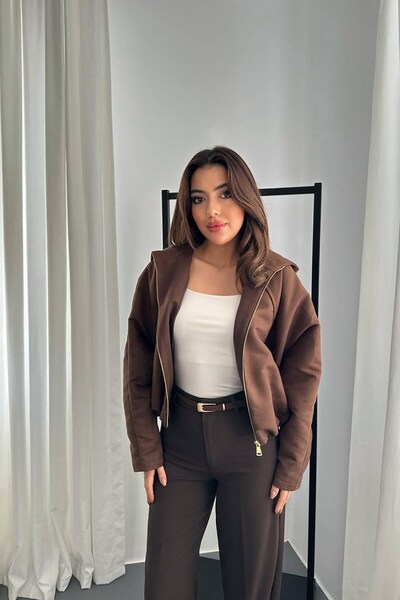 ozelia Brown Short Hooded Jacket