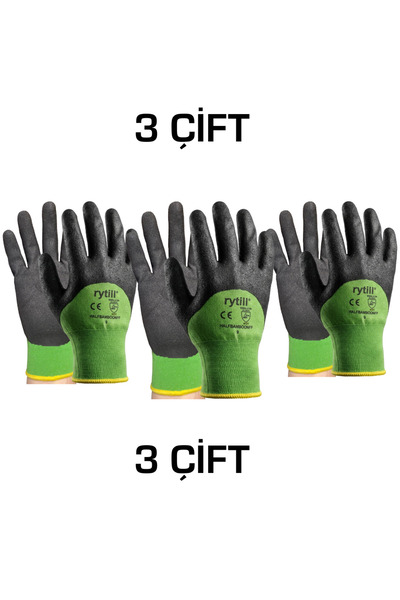 Rytill ( 3 ÇİFT ) Medium 🚜 Bahçe Eldiveni 🪏 Yüksek Aşınma Direnci🧤 No:8